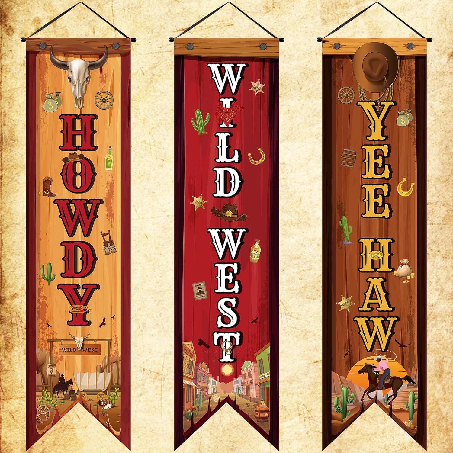 Home Security Yard Sign - 3-delige Western Party Decoraties Cowboy Banners